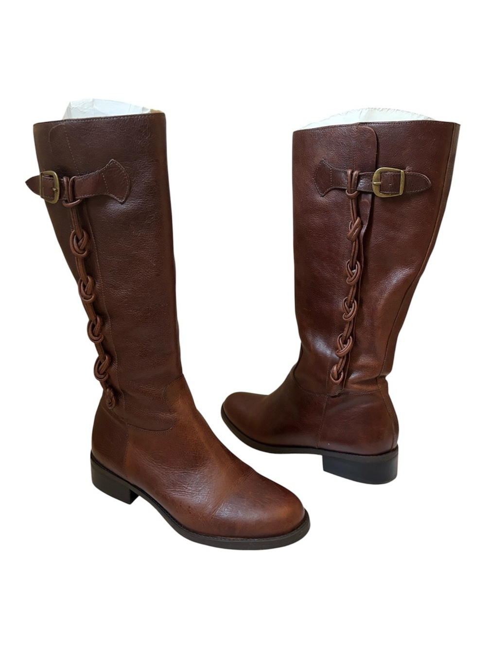 Nicole Brown Leather Braided-Accent Knee Boots. Size 7.5 M